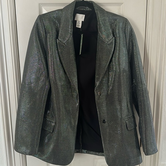 SOLD OUT H&M SHIMMERY METALLIC BLAZER SIZE XS NWT - Picture 8 of 13